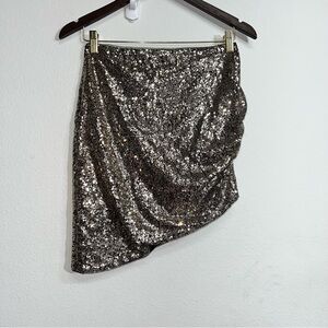 Women’s Mini Asymmetric Sequin Metallic Black / Gold‎ Y2K Skirt Size M